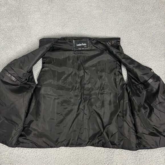 Leather Works Mens 2XL Patchwork Black Genuine Leather Snap Vest Pockets - Picture 8 of 16